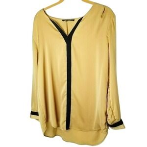 Wendy Williams Blouse Top Long Sleeve Black Trim Career Casual L‎ Tunic Office